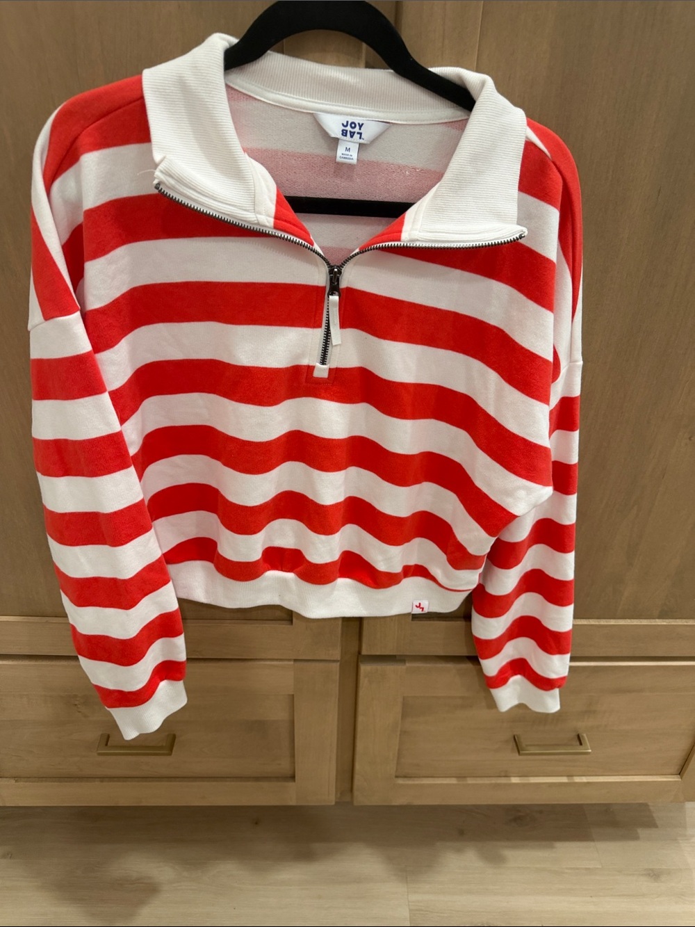 JoyLab Red & White Striped Half-Zip Crew Sweater